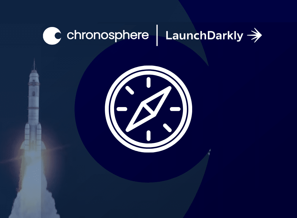 The logo for Chronosphere, enabling safer testing with LaunchDarkly.