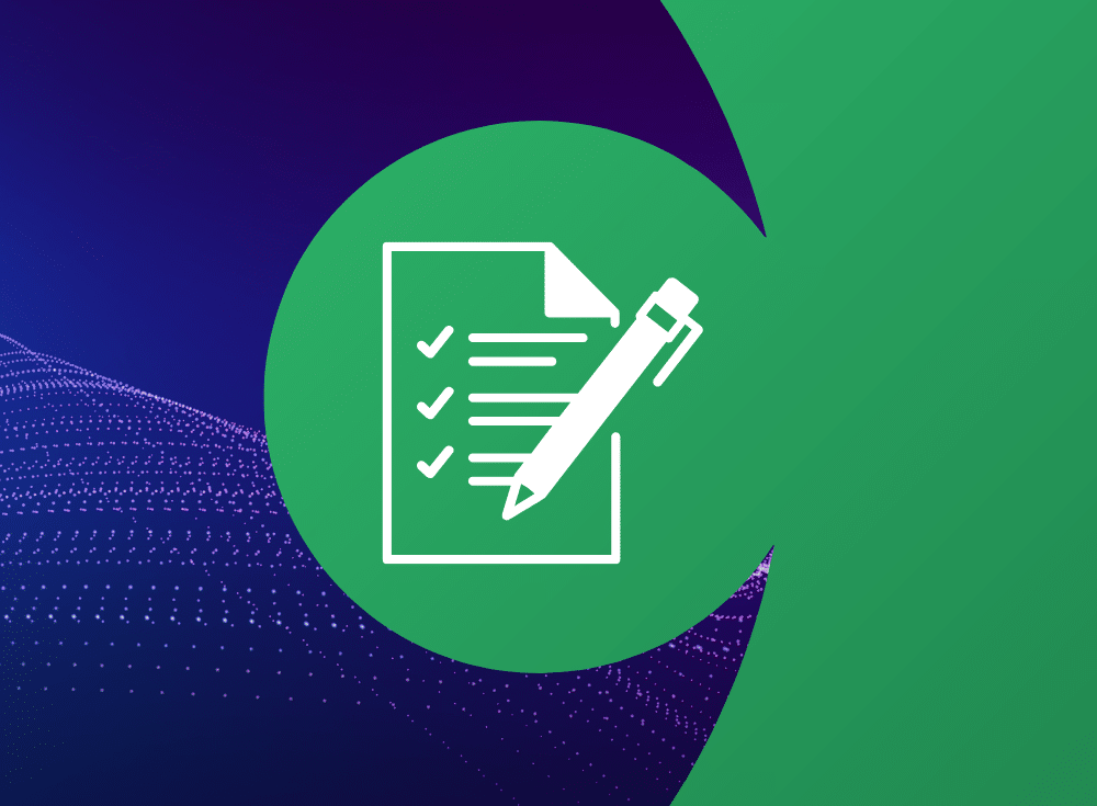 A PagerDuty green and purple background with a pen and a check mark.