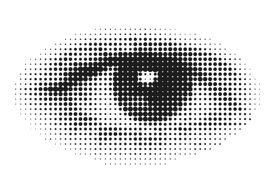A black and white pixelated image of an eye.