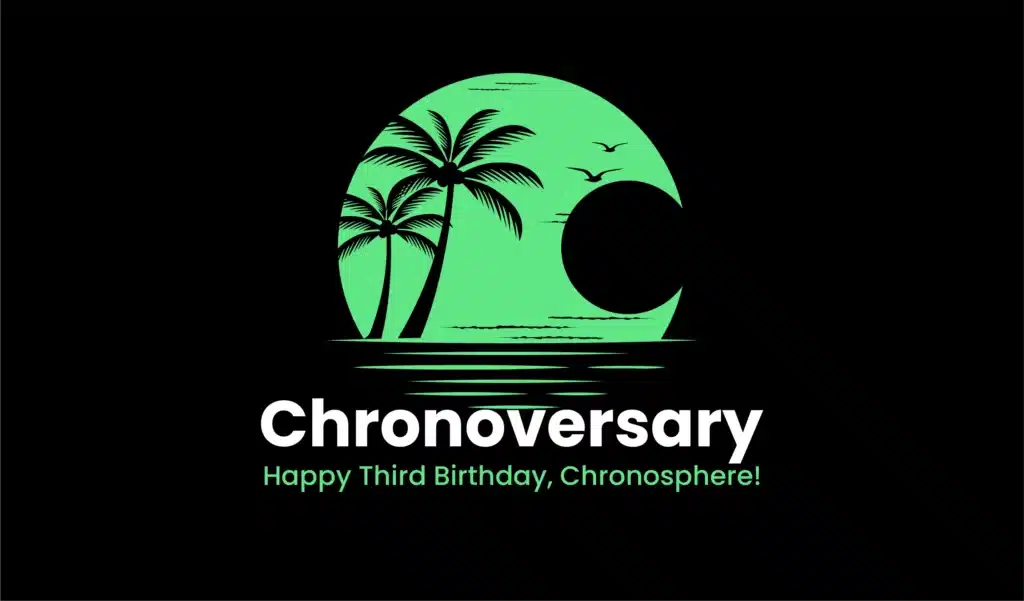 A logo for a chronoversary celebrating its happy third birthday.