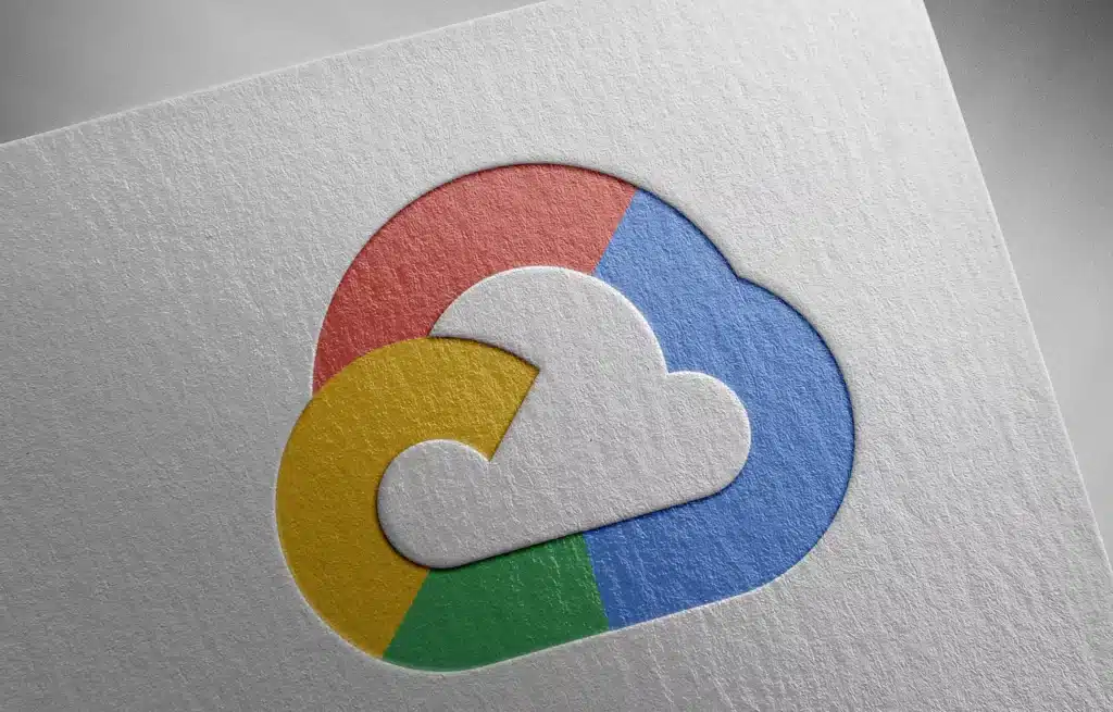 A google cloud logo on a piece of paper at KubeCon.