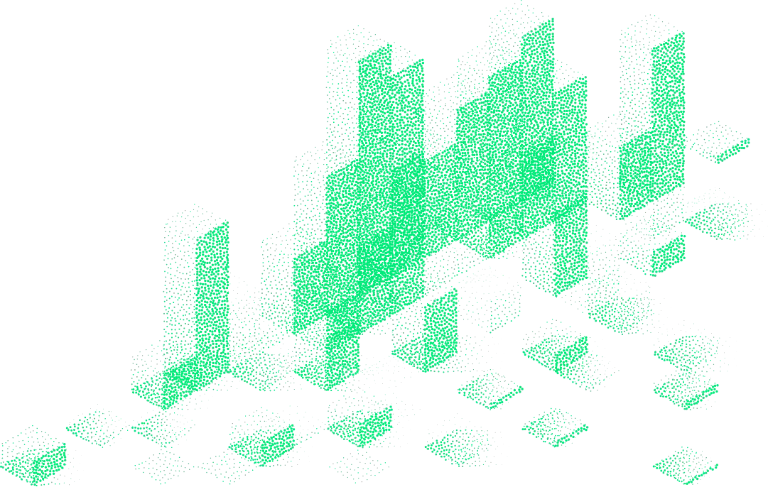 A green pixelated image of a city.