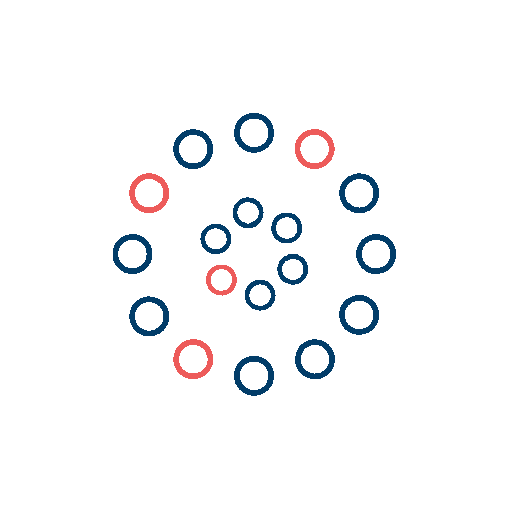 A platform with a circle and red, blue, and white circles.