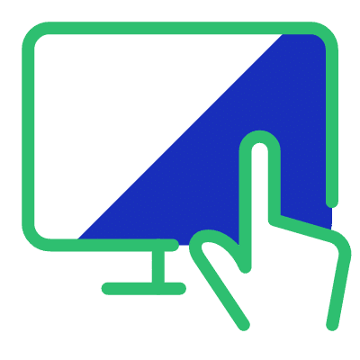 A blue and green icon with a finger pointing at a control plane monitor.