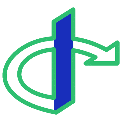 An open source logo with the letter d, prominently featuring shades of blue and green.
