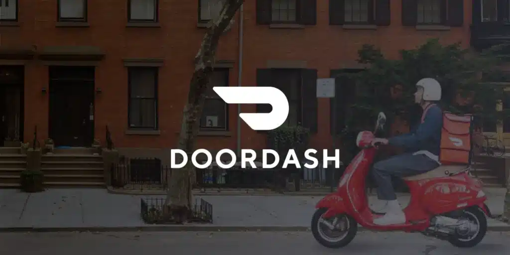 DoorDash is a cloud-native delivery service that uses a red scooter.