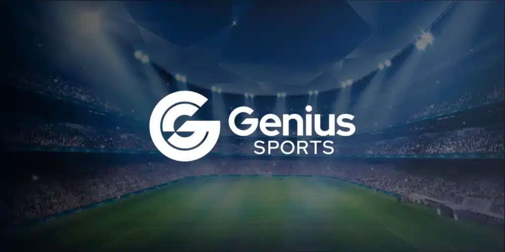 The Genius Sports logo is prominently displayed on a stadium, representing their commitment to the keywords "High Availability" and "Development Speed.