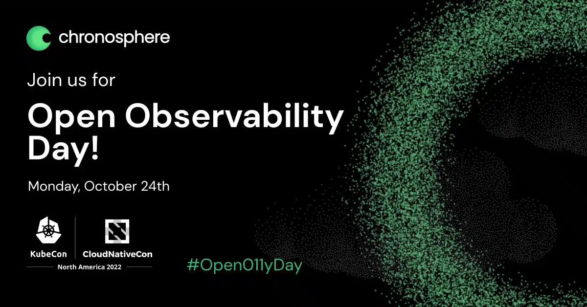 A vibrant poster promoting Open Observability Day in North America.