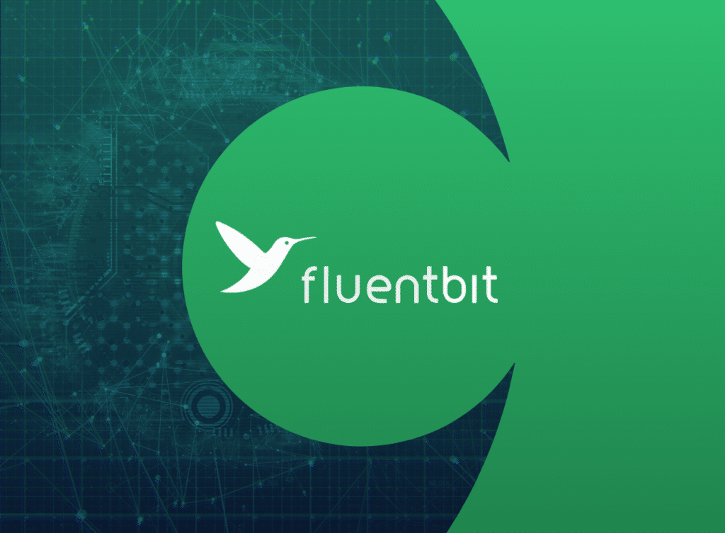 Fluent Bit v3 release logo displayed on a green background with tech-inspired graphics.
