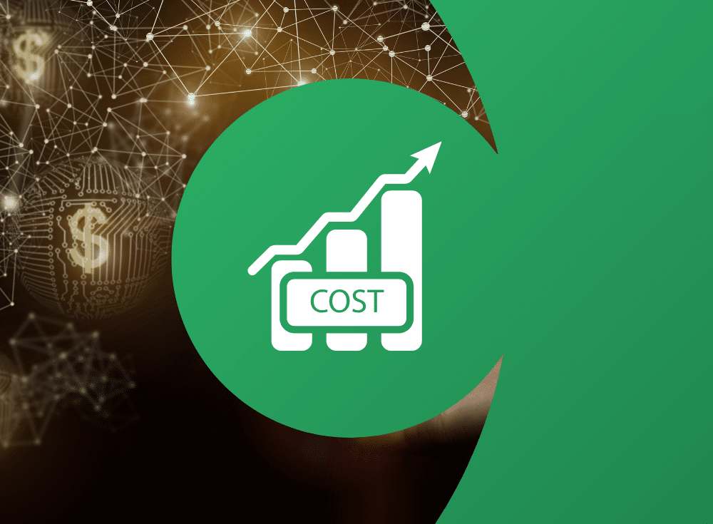 A green background with the word "cost" on it, highlighting its business impact.