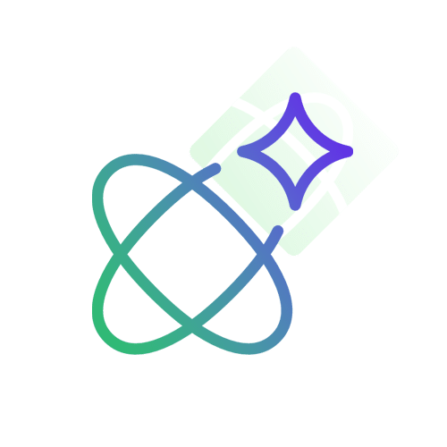 A stylized graphic of a green atom with a blue star in the center, intersected by a banknote, symbolizing the concept of money in science or financial investment in technology.