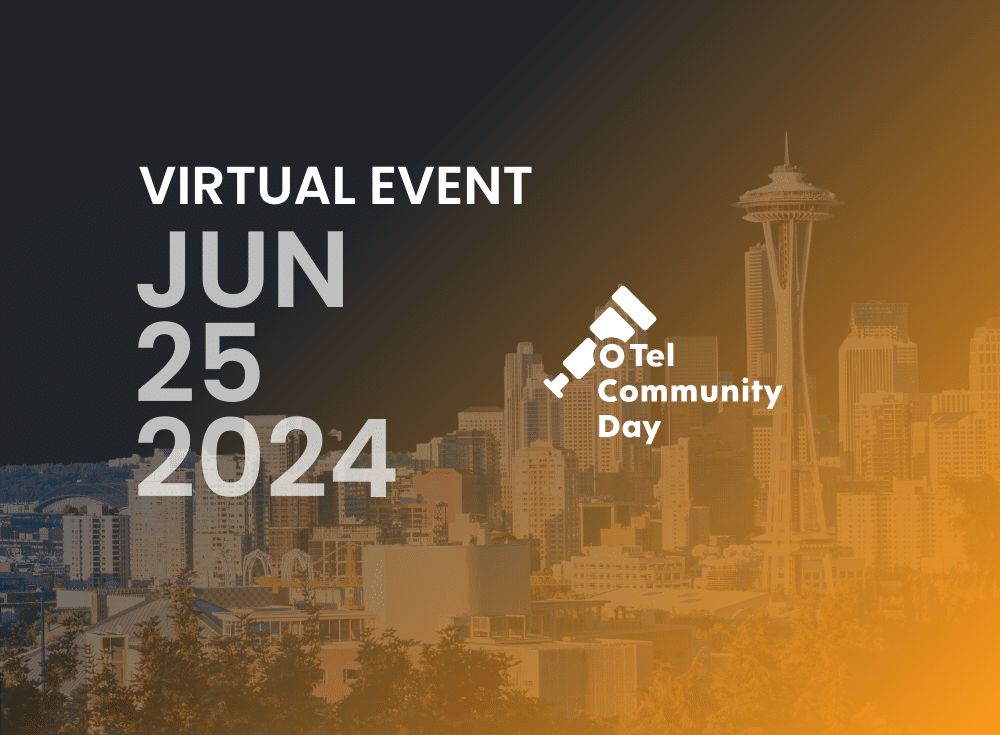 Join us for the Tel Community Day virtual event on June 25, 2024, featuring a stunning Seattle skyline with its iconic tall tower in the background. Don't miss out on insights into OpenTelemetry and more!