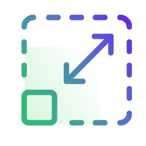 An icon showing a small green square with a blue diagonal arrow pointing to a larger dotted outline square, indicating resizing or scaling.
