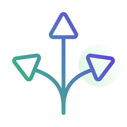 Icon depicting three arrows pointing in different directions, originating from a central point.