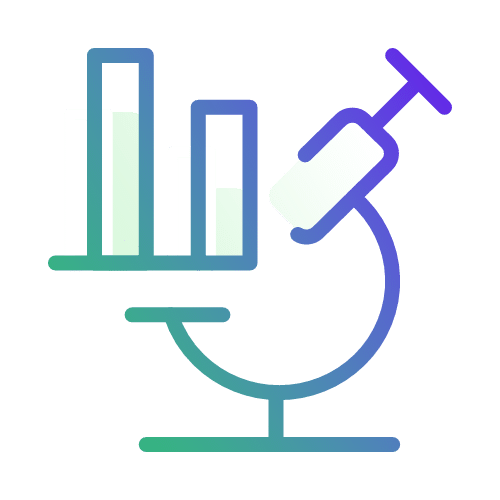 An icon combining a microscope and bar chart, symbolizing scientific research and data analysis.