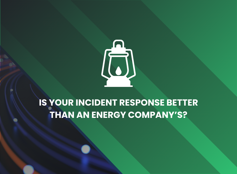 Text reading "Is your incident response, even during Off-Call hours, better than an energy company's?" with a lantern icon, set on a green and dark background.