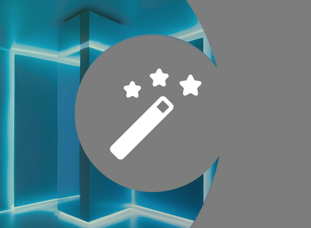 Digital art of a magic wand and stars icon overlaying a futuristic room, where blue neon lights illuminate the sleek, reflective surfaces, capturing an essence of efficiency. It's as if Fluent Bit effortlessly enhances the room's dazzling performance.