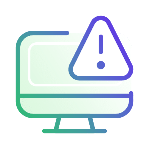Outlined icon of a computer monitor with an exclamation mark inside a triangle, indicating a warning or error message.