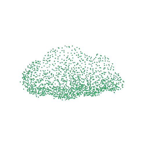 Animated green dots cluster and disperse in the shape of a cloud against a dark green background, illustrating a data or cloud computing concept.