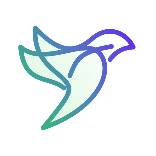 A minimalist, gradient-colored outline of a bird in flight.